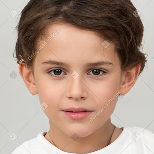 Joyful white child male with short  brown hair and brown eyes