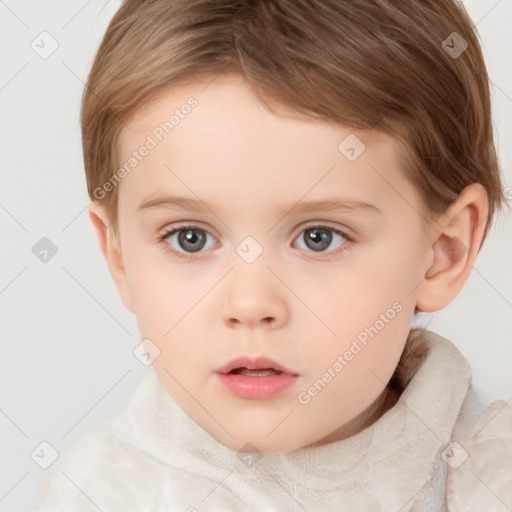 Neutral white child female with short  brown hair and brown eyes