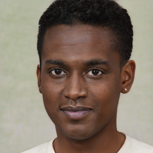 Neutral black young-adult male with short  brown hair and brown eyes