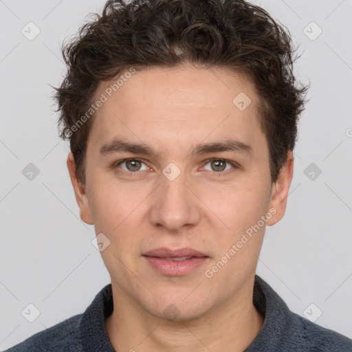 Neutral white adult male with short  brown hair and brown eyes