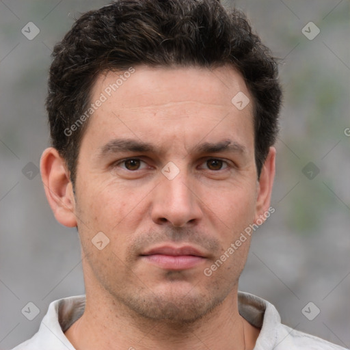 Neutral white adult male with short  brown hair and brown eyes