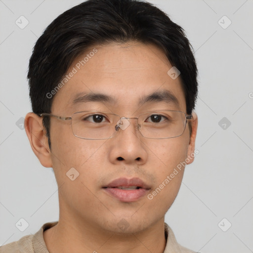 Neutral asian young-adult male with short  brown hair and brown eyes