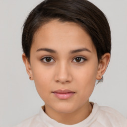 Neutral white young-adult female with short  brown hair and brown eyes