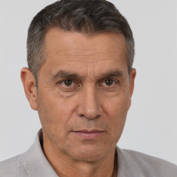 Neutral white middle-aged male with short  brown hair and brown eyes