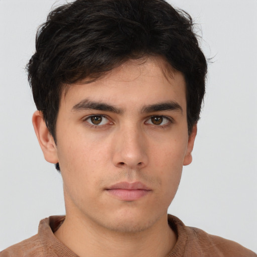 Neutral asian young-adult male with short  brown hair and brown eyes