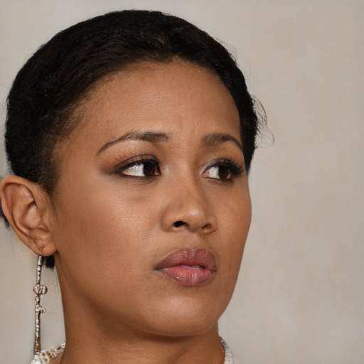 Neutral black young-adult female with short  brown hair and brown eyes
