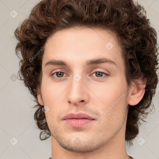 Neutral white young-adult male with medium  brown hair and brown eyes