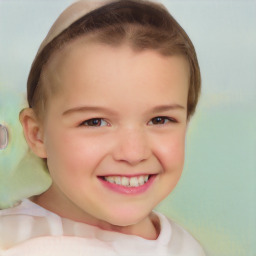 Joyful white child female with short  brown hair and brown eyes