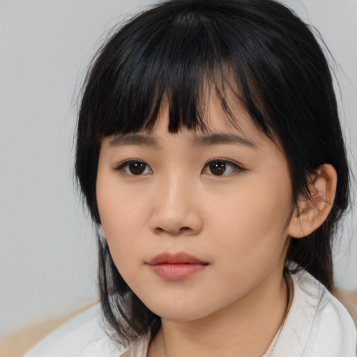 Neutral asian young-adult female with medium  brown hair and brown eyes