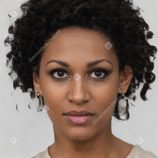 Neutral black young-adult female with short  brown hair and brown eyes