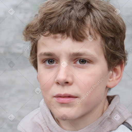 Neutral white child male with short  brown hair and grey eyes