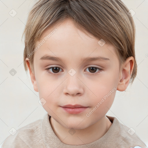 Neutral white child female with short  brown hair and brown eyes