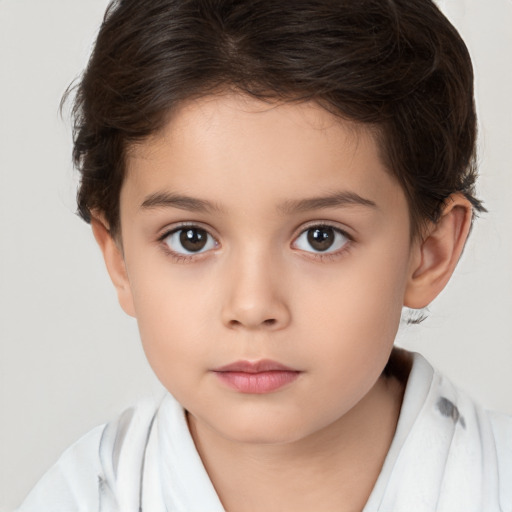 Neutral white child female with short  brown hair and brown eyes