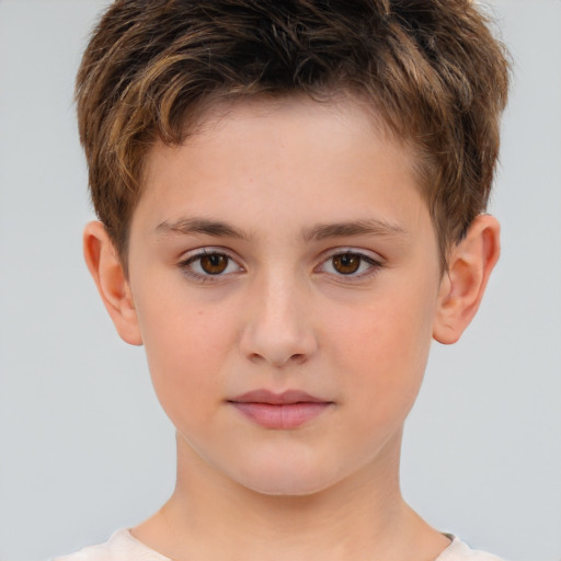 Neutral white child male with short  brown hair and brown eyes