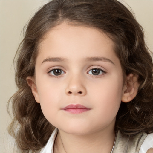 Neutral white child female with medium  brown hair and brown eyes