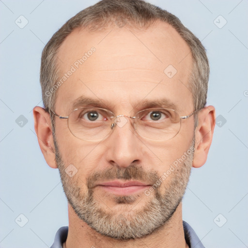 Neutral white adult male with short  brown hair and brown eyes