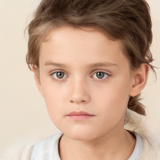 Neutral white child female with short  brown hair and brown eyes