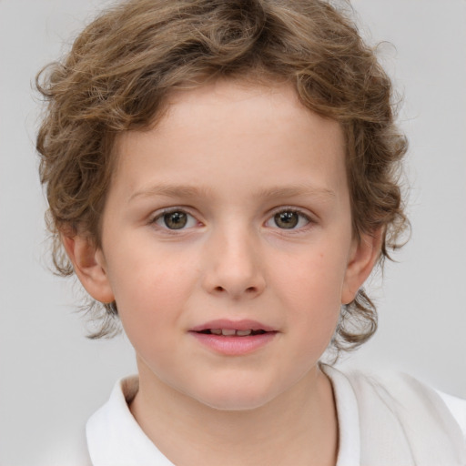 Neutral white child female with medium  brown hair and grey eyes