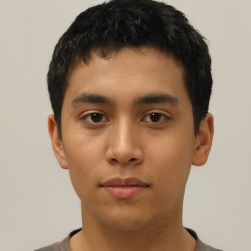 Neutral asian young-adult male with short  black hair and brown eyes