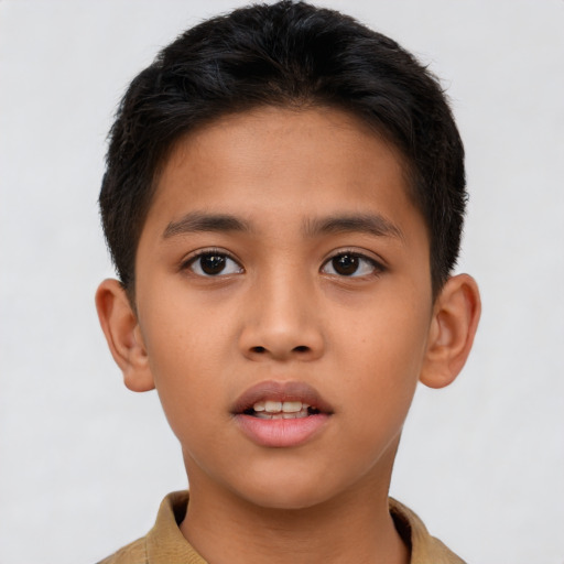Neutral asian child male with short  brown hair and brown eyes