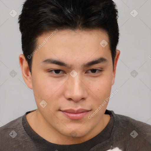 Neutral asian young-adult male with short  brown hair and brown eyes