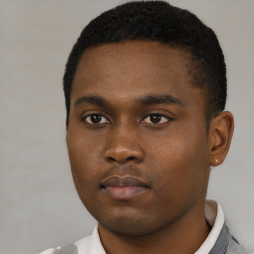 Neutral black young-adult male with short  brown hair and brown eyes