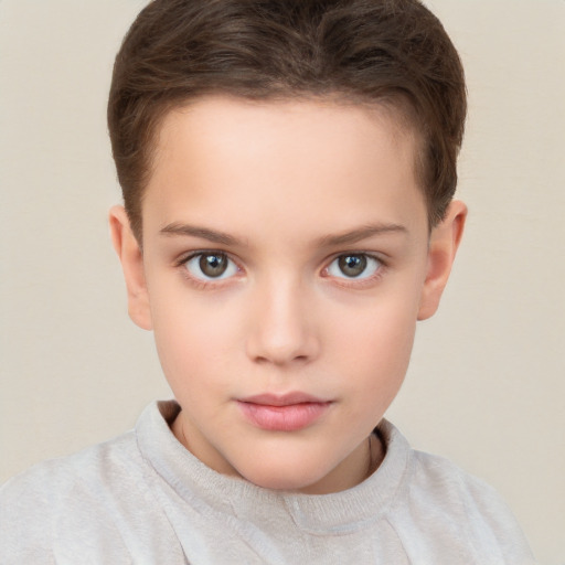 Neutral white child female with short  brown hair and brown eyes