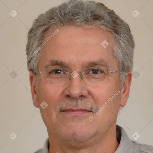 Neutral white middle-aged male with short  gray hair and brown eyes