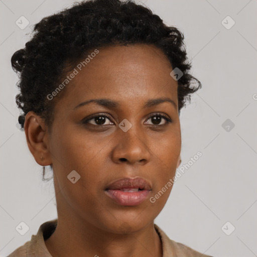 Neutral black young-adult female with short  brown hair and brown eyes