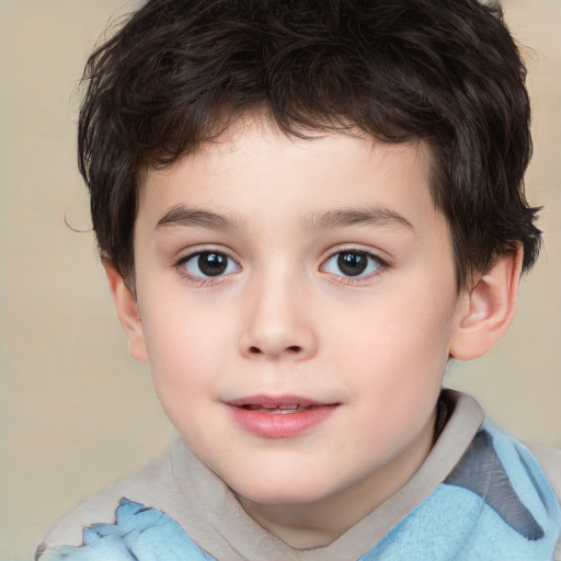 Joyful white child male with short  brown hair and brown eyes