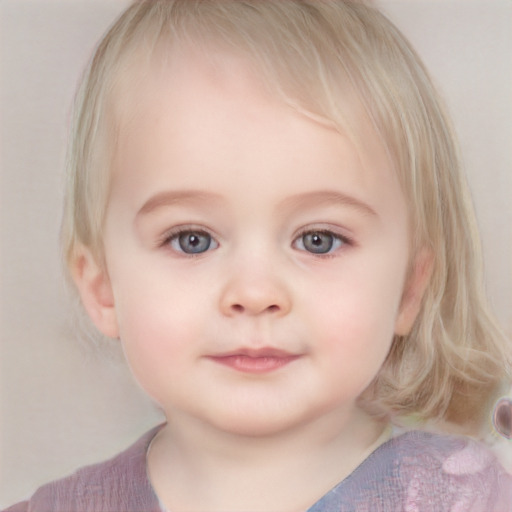 Neutral white child female with medium  blond hair and blue eyes