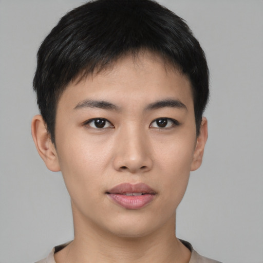 Neutral asian young-adult male with short  black hair and brown eyes