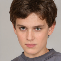 Neutral white young-adult male with short  brown hair and grey eyes