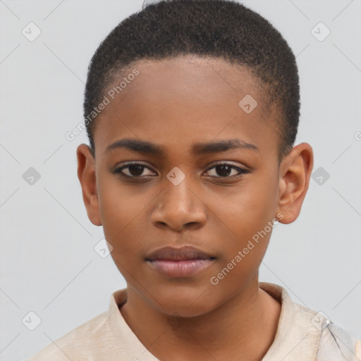 Neutral black child female with short  brown hair and brown eyes