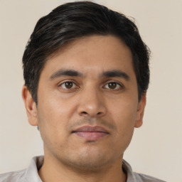 Neutral asian young-adult male with short  brown hair and brown eyes