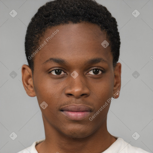 Neutral black young-adult male with short  brown hair and brown eyes