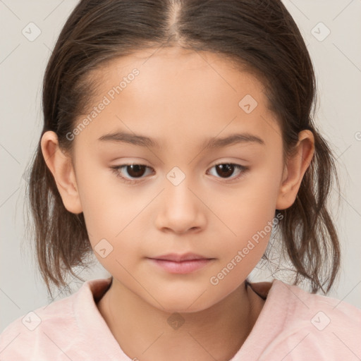 Neutral white child female with medium  brown hair and brown eyes