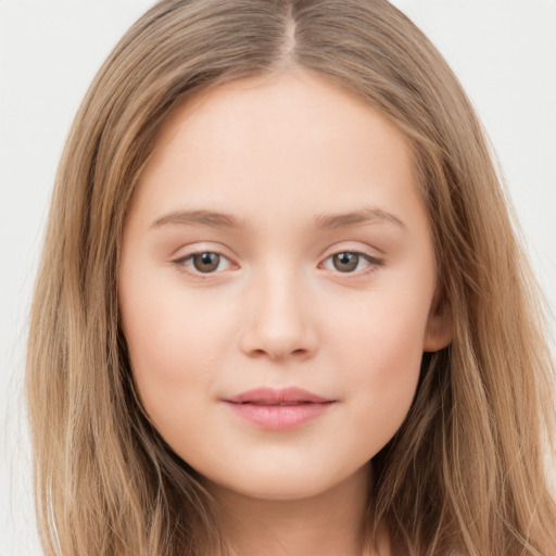 Neutral white child female with long  brown hair and brown eyes