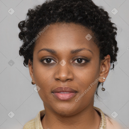 Neutral black young-adult female with short  brown hair and brown eyes