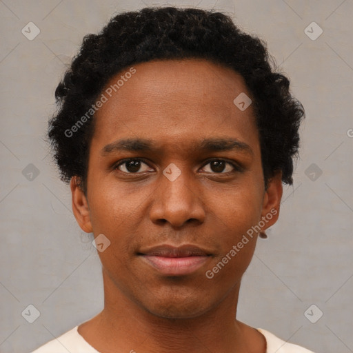 Neutral black young-adult male with short  brown hair and brown eyes