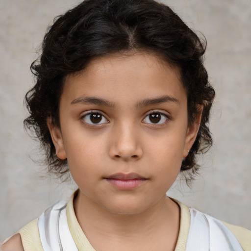 Neutral white child female with medium  brown hair and brown eyes