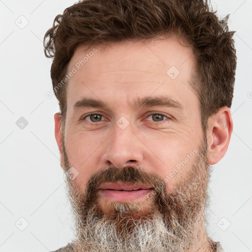 Neutral white young-adult male with short  brown hair and grey eyes