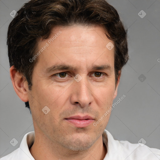 Neutral white adult male with short  brown hair and brown eyes