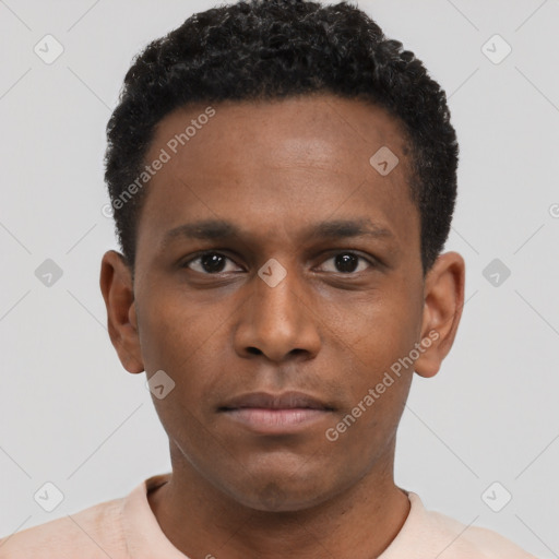 Neutral black young-adult male with short  brown hair and brown eyes