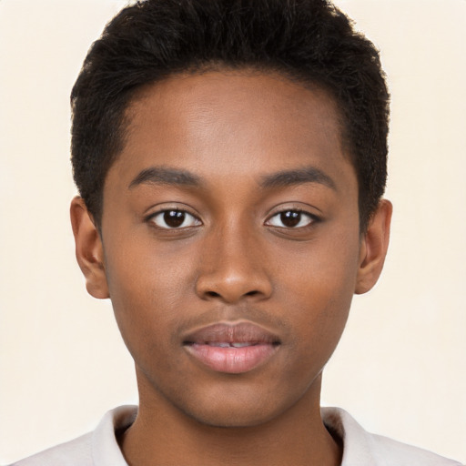 Neutral black young-adult male with short  brown hair and brown eyes