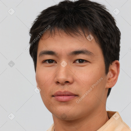 Neutral asian young-adult male with short  brown hair and brown eyes