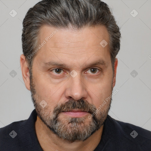 Neutral white adult male with short  brown hair and brown eyes