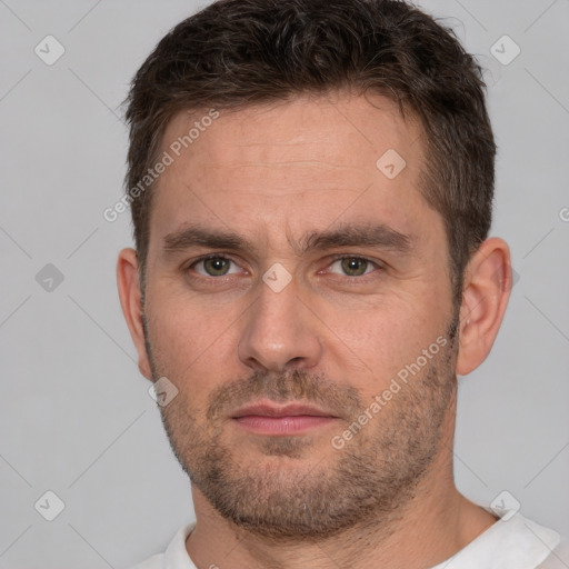 Neutral white adult male with short  brown hair and brown eyes