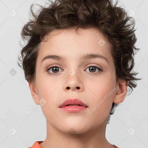 Neutral white child female with short  brown hair and brown eyes