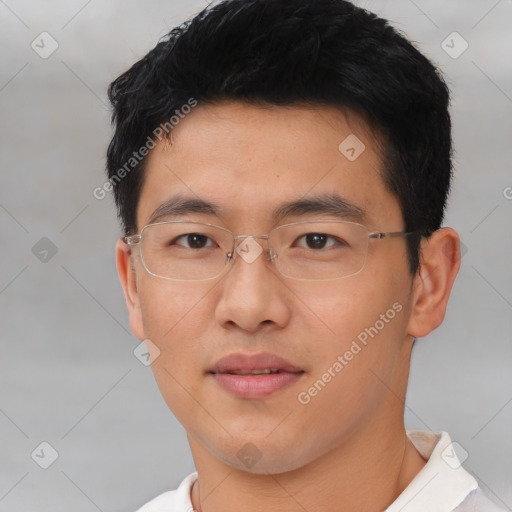 Neutral asian young-adult male with short  black hair and brown eyes